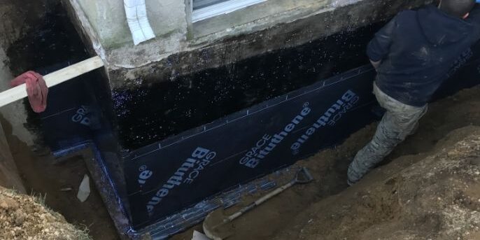 This image shows our Basement Waterproofing Brooklyn crew waterproofing house for one of our client who inherited this property from his parents. House was build in 1910 and very little was done to it since 1970th. The water leaks into the basement and mold started to accumulate. Image was taken in November of 2021